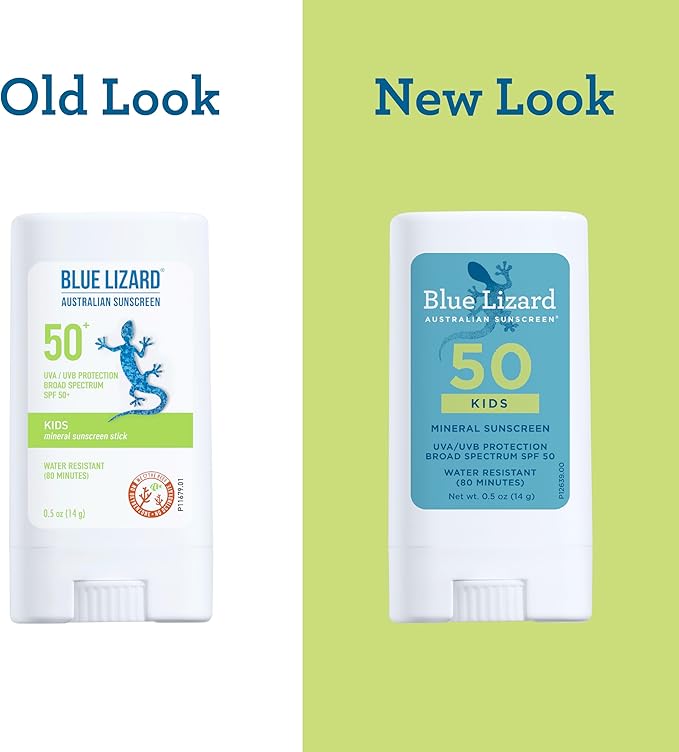 Blue Lizard Kids Mineral SPF 50 Sunscreen Stick, Zinc Oxide, 100% Mineral Actives, Developed for Kids’ Sensitive Skin, TSA-Friendly, Vegan, Paraben-free, Fragrance-Free, 0.5 oz