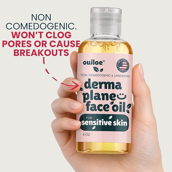 Non Comedogenic Dermaplane Oil for Sensitive Skin - Unscented Face Shaving Oil for Women - Safe for Acne Prone Skin - Non Irritating & Non Greasy Face Oil for Dermaplaning Tool & Razors, 4oz by Ouiloe