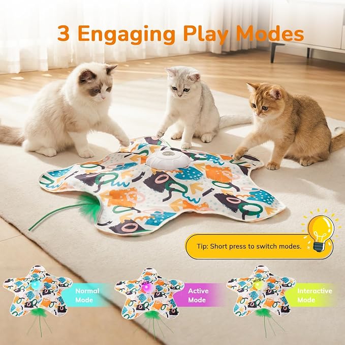 Cat Toy, Interactive Cat Toy, Cat Toys Interactive, Rechargeable Hide and Seek Automatic Kitten Toy with 2 Replaceable Wands, 3 Modes, 10-Min Auto-Sleep & Realistic Mouse Sounds for Indoor