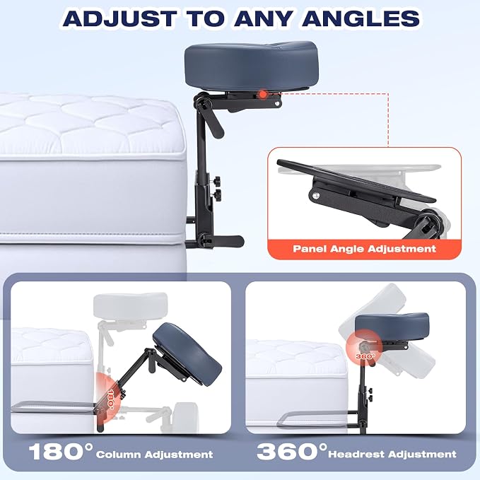 Massage Headrest for Bed Mattress Top, Universal Adjustable Face Cradle with Ergonomic Memory Foam Pillow, Professional Massage Table Attachment Kit for Home Therapy/Eye Surgery Recovery/Sleeping-Blue