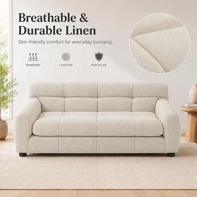 38"x22" DOD Sofa for Small & Medium Dogs | Removable Cushion Cover | Stable Low-Leg Frame | Breathable Linen Fabric | Armrest & Backrest | Easy to Clean | Beige