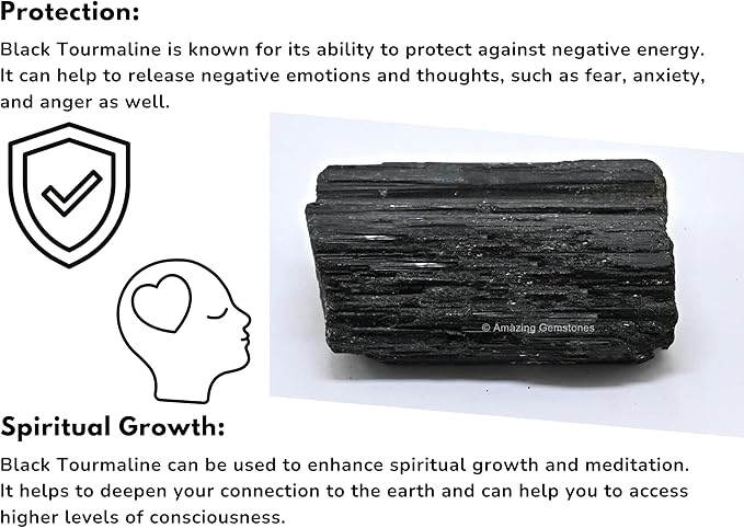 Amazing Gemstone Black Tourmaline Crystal - 1 Piece of 100-200 Grams Black Tourmaline Stone - Very High Grade Crystals Rough Raw for Protection, Good Vibes Turmalina Negra Piedra Originales