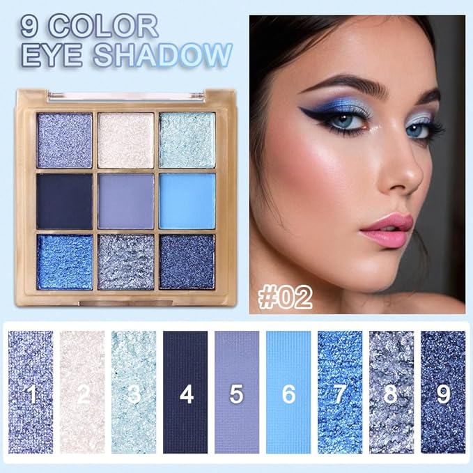 Matte Sparkling Eye Shadow Palette,Neutral Nude Smoky Glitter Powder Eyeshadow for Older Women,High-Pigment Eye Makeup, Naturing-Looking Travel Size Makeup Pallete (Matte Glitter-Blue)
