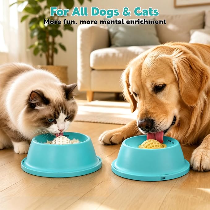 Slow Feeder Dog Licking Bowl, Anti-Removal Ball Liquid Feeding Bowl, No-Spill Leak-Proof & Jam-Free Rolling, Food-Grade Detachable Design, 10oz Capacity for Large Medium Small Dogs and Cats