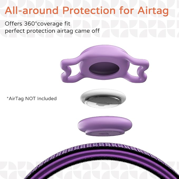 Waterproof AirTag Dog Collar with QR Code Dog Tag, Purple M | IP68 waterproof, QR code dog tag, Anti-Lost, Online profile, fits XS-L (8"-26"), Padded nylon, Reflective, No App, No Fees