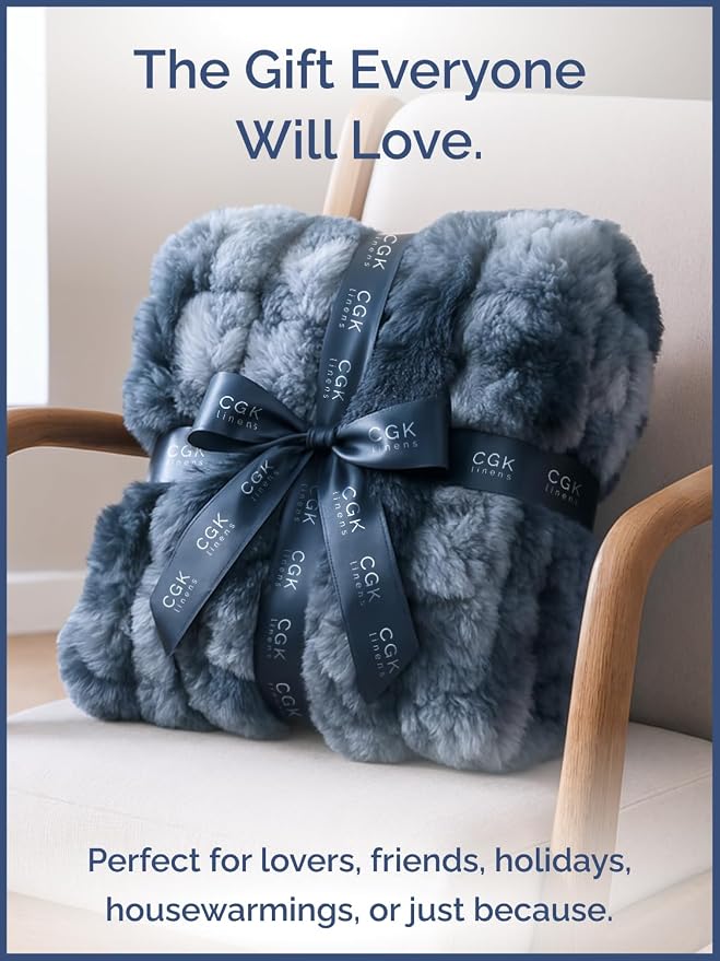 3D Fleece Bubble Blanket Throw - Rabbit Blanket - 50" x 60", Marble Blue | Soft Fluffy Faux Fur Blanket for Couch Sofa & Chair, Cozy Gifts for Women, Tie Dye Cloud Throw Bed Cover, Thick Plush Bedding