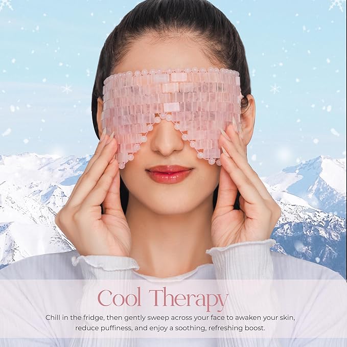 TeraRX® Rose Quartz Eye Mask – Authentic Crystal Eye Mask for Facials with Adjustable Straps – Natural Quartz Stone Relief for Relaxation, Puffiness, Fatigue & Dark Circles