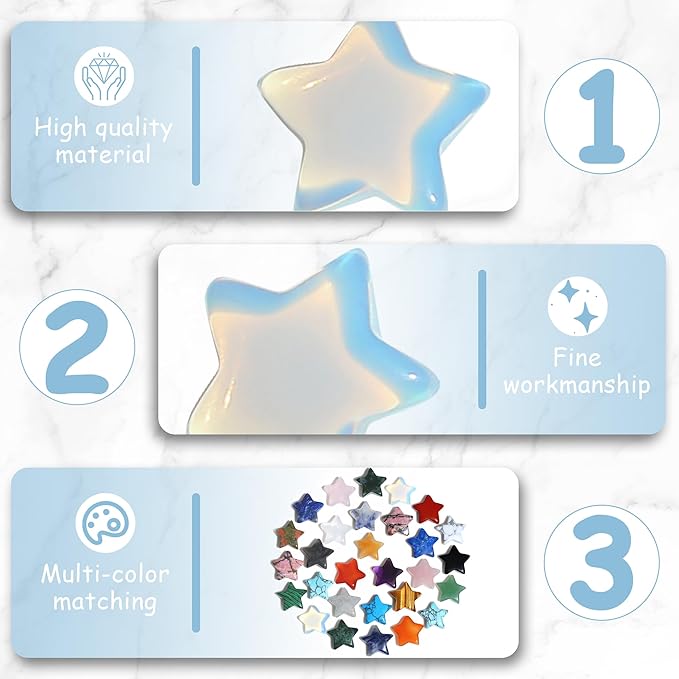 QINJIEJIE 20Pcs Opal Star Crystals Opalite Healing Stones Mini Crystal Cute Polished Pocket Stone Thumb Star Gemstones Set Bulk Wholesale Balancing Star Crystal Gift for Women Stocking Stuffers