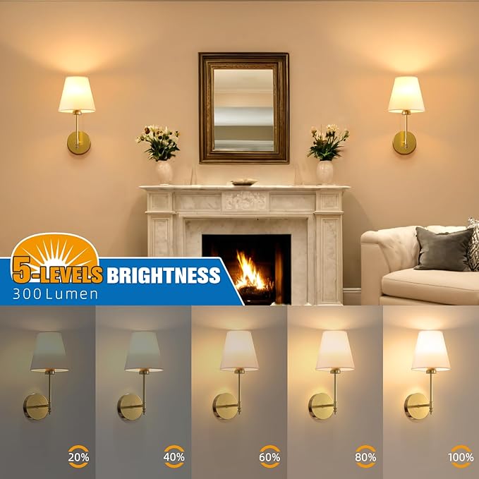 14.5 inch Battery Operated Wall Sconce Set of 2,Gold Rechargeable Wall Lights with 10400mAh Dimmable Detachable Bulbs and Remote,9 Colors Wireless Sconces for Bedroom Living Room Hallway Decor