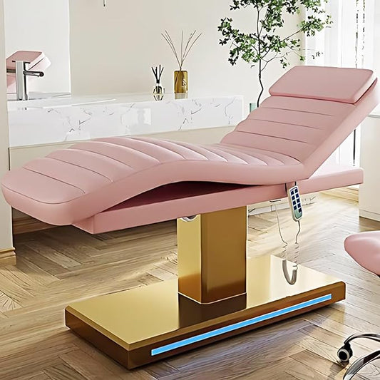 Massage Table-Electric Massage Table with Pink Light Luxury Style, Facial Beauty Table Includes Intelligent Angle Adjustment, Ambient Light