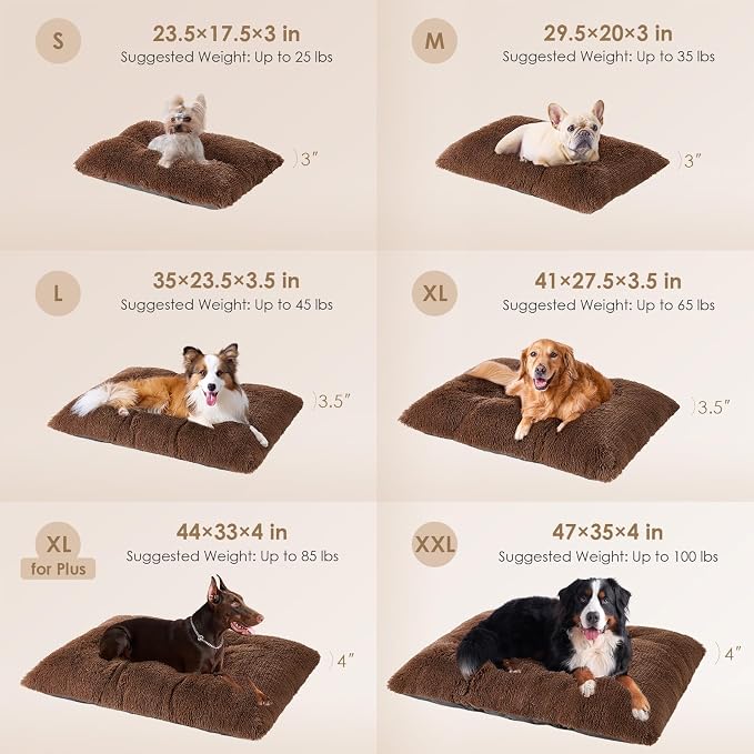 EHEYCIGA Fluffy Dog Crate Bed for Large Dogs, Plush Faux Fur Pad, Coffee | Calming Anti Anxiety Large Dog Crate Bed, Washable Soft Warm Mat with Non-Slip Bottom