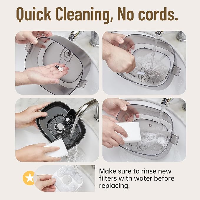 Veken 85oz/2.5L Cordless Cat Water Fountain for Cats, Dogs, Pets, Black | Stainless Steel Tray & Secure Clips, 5200 mAh Battery Operated, Pet Drinking Dispenser, LED Light, Wireless Fountain