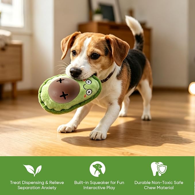 Avocado Dog Squeaky Treat Dispensing Toy, 7" Plush Chew Toy