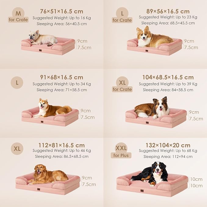 EHEYCIGA Orthopedic Dog Bed Medium Size Dog, Waterproof Washable Pet Beds | Non-Slip Bottom and Egg-Crate Memory Foam Dog Couch Bed with Washable Removable Cover, Dusty Pink