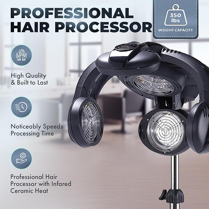 Speedy 2000 Deluxe Hair Processor for Salons - Infrared Ceramic Heat with 5 Individually Controlled Heating Elements, Height Adjustable Base with Rolling Casters, Italian-Made, Model PIB-14024