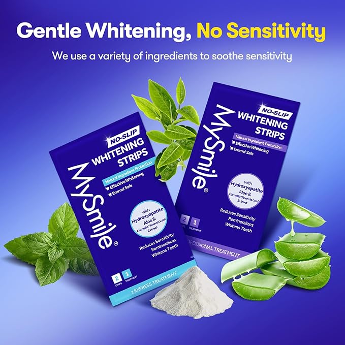 MySmile Teeth Whitening Strips, Hydroxyapatite-Infuse White Strips, Non-Sensitive Tooth Whitener with Soothing Natural Ingredients, Enamel-Safe, Residue-Free, Non-Slip (28 Count)