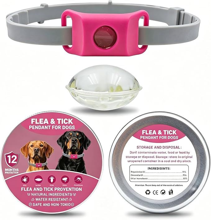 Natural Plant-Based Scent Pendant for Pets, Dog Collar Accessory with 2 Refillable Capsules, 60-Day Set, No Direct Contact with Skin, Waterproof, Compatible with AirTag (1pc-Pink)
