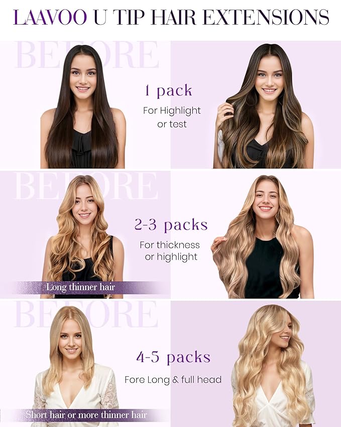 LaaVoo Ktip Human Hair Extensions Mocha Brown K Tip Hair Extensions Real Human Hair Pre Bonded Utips Extension Long Straight Hair 24 Inch 50g 50s