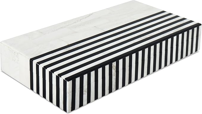 Handicrafts Home Large Decorative Storage Box with Lid – Black White Modern Storage Box, Remote Control Organizer for Coffee Table, Console & Living Room Decor – Mono Lead 12 x 6 x 2