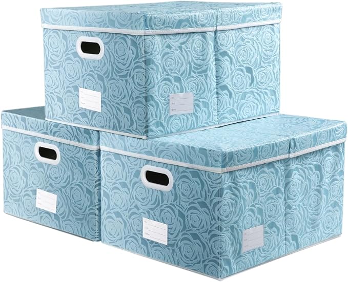 Extra Large Collapsible Storage Cubes with Lids Fabric Decorative Storage Bins Boxes Organizer Baskets with Cover Handles for Bedroom Closet Living Room 19.6x15.7x11.8 Inch 3 Pack