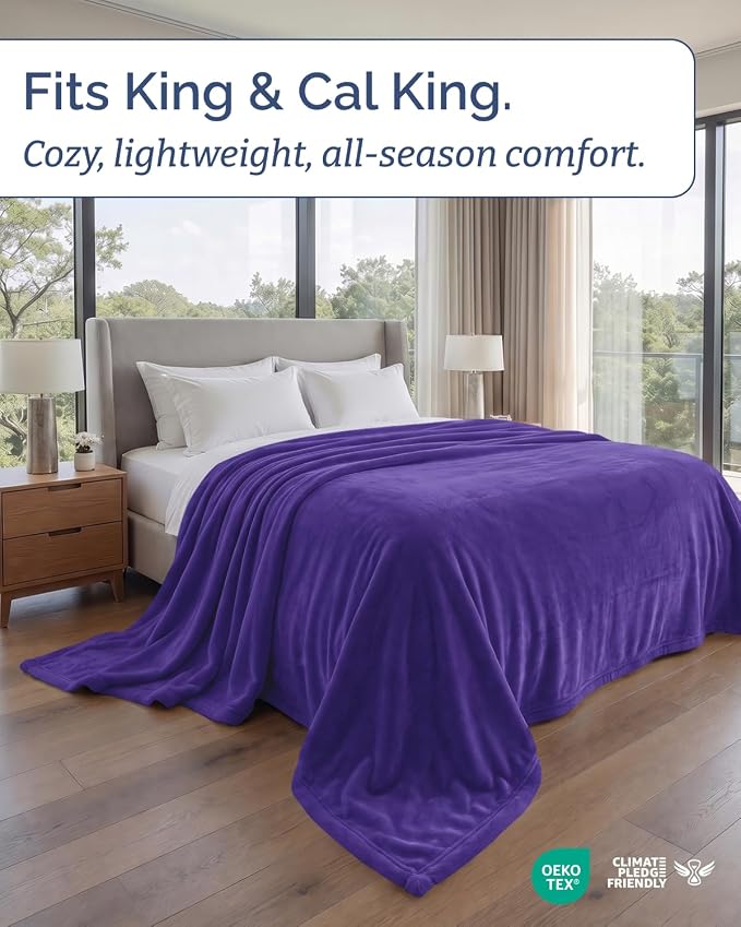 Ultra Soft Fleece Blanket Oversized King Size - Flannel Fleece Luxury Blanket - Lightweight for Couch Bed Chair - Thick, Warm and Breathable - All Season Cozy, Purple Haze