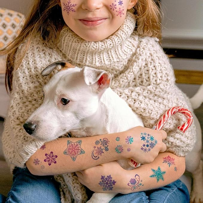 Glitter Snowflake Temporary Tattoos for Kids - 74 Individually Sheets Snowflake Tattoos for Kids Winter Christmas Party Supplies
