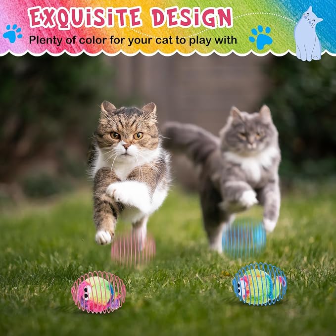 Jecery 5 Pcs Cat Toys Spring,Monster,Rainbow Color