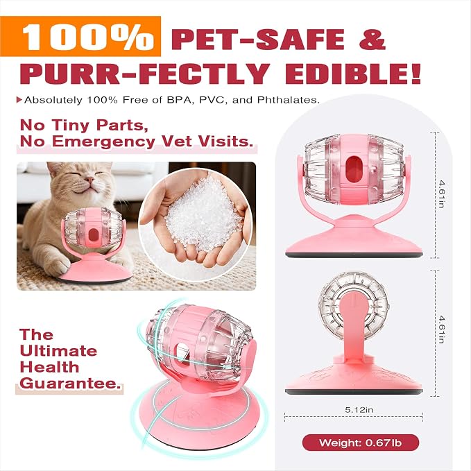 Rotating Interactive Cat Treat Dispenser Toy - Slow Feeder Puzzle for Indoor Cats-Pink