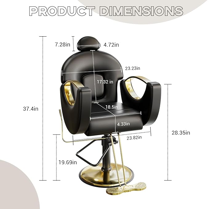 Barber Salon Chair, Reclining Salon Chair with Heavy Duty Hydraulic Pump, 360° Swivel and Height Adjustable, 330 LBS Capacity Spa Beauty Equipment Hairdresser Armchair for Barbershop- Black & Gold