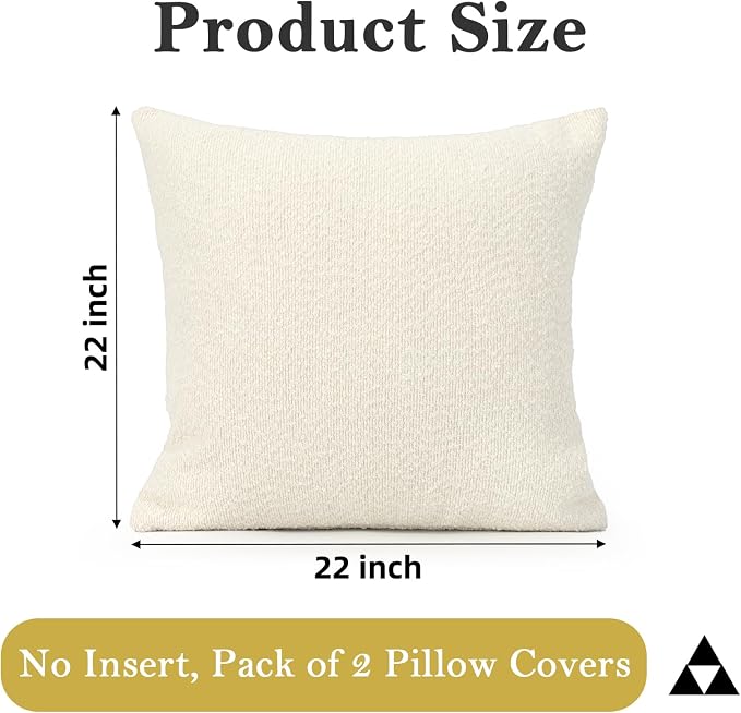 JoraLion 22x22 inch Boucle Throw Pillow Covers, Cream Woven Texture Neutral Pillow Cover Breathable Cushion Case for Couch Sofa Bed Living Room Home Decor, Pack of 2, No Insert