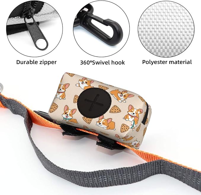 Cute Corgi And Cookie Dog Treat Pouch for Pet Walking and Training with Clip Small Zipper Dispenser for Leash and Outdoor Use