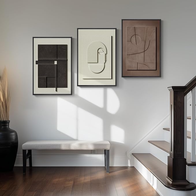 3D Textured Framed Abstract Wall Art, 3 Piece Modern Paintings Artwork for Walls, Black White Brown Geometric Sandstone Texture Pictures for Living Room Dining Room Bedroom Office Wall Decor 16x24 In | Texture Paintings, Minimalist Neutral Black White ...