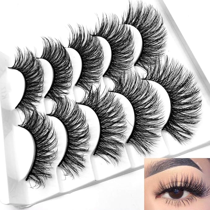 outopen 3D Mink Lashes Natural Wispy False Eyelashes 15mm Fluffy Long Eye Lashes Eye Makeup Tools 5 Pairs Pack(Q1 | 13-15MM)