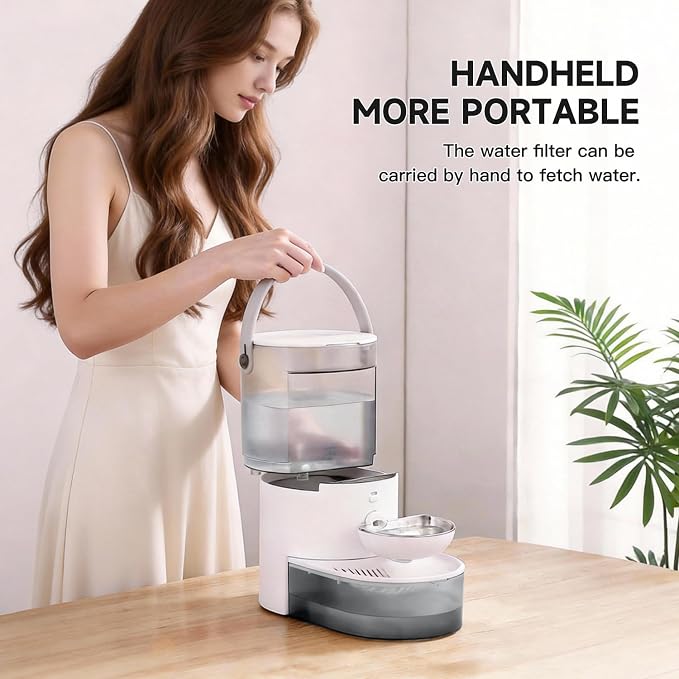 Cat Water Fountain No Filter Automatic Dispenser for Cats Filterless 3.8L | Wireless Stainless Steel Cordless Pet Indoor Catit Bowl Dogs Bowls Wastewater Separation Smart Large Rechargeable Small Dog
