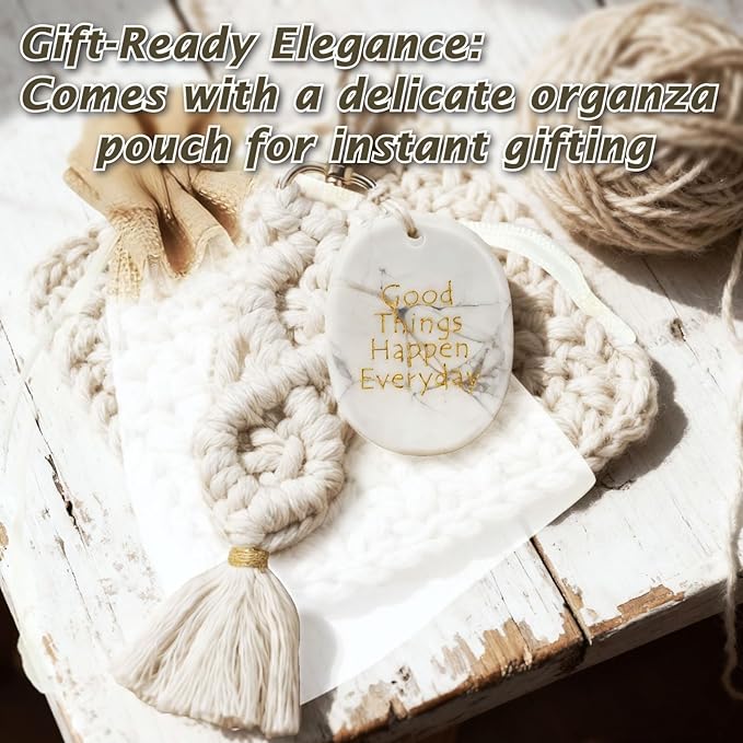 Engraved Howlite Healing Stone with Tassel, Mental Crystal for Reiki & Anxiety Relief, Polished Stones Gift for Women, Moonstone Crystals Inspired