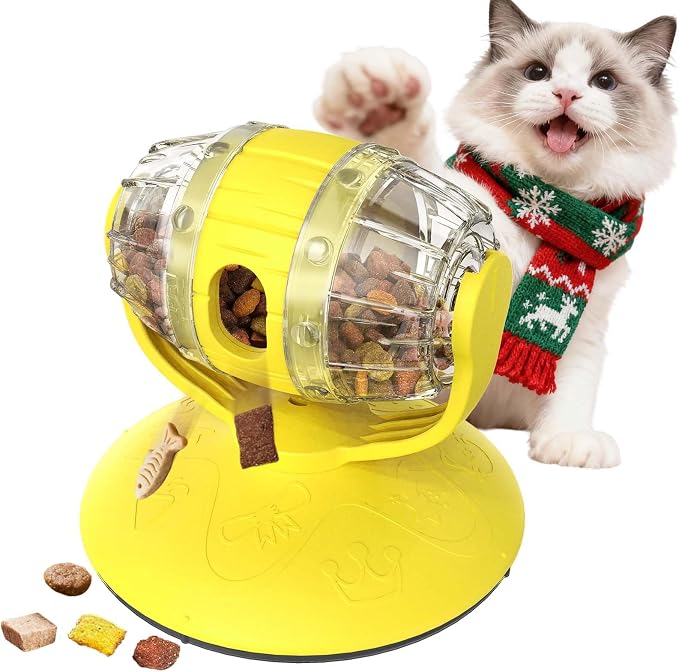 Cat Slow Feeder Toy, Interactive Cat Toy, cat treat dispenser toy(Yellow)