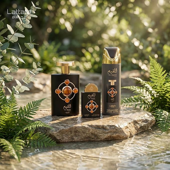Lattafa Pride - Al Qiam Gold for Men - 3 Pc Gift Set 3.4oz EDP Spray, 6.67oz Perfumed Body Spray, 0.67oz EDP Spray