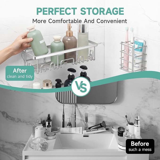 Veken Shower Caddy 6-Pack, Family Choice Award Winner, Large Wall Mounted Shower Rack, Bathroom Shelves Over Toilet, Organizer Storage Accessories with Soap Dish&Toothbrush Holder