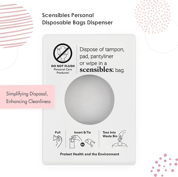 Scensibles Bathroom Dispenser for Menstrual Care Disposal - Bag Dispenser and Refill Boxes - for Tampons, Pads, Other Disposable Hygiene Products (White)