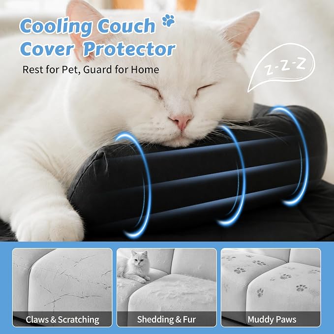 Cooling Dog Bed Mats with Neck & Head Support, 31.5 x 23.62 inch Black | for Small and Medium Dogs & Cats, Non-Slip, Machine Washable, Protects Sofa from Fur & Scratches