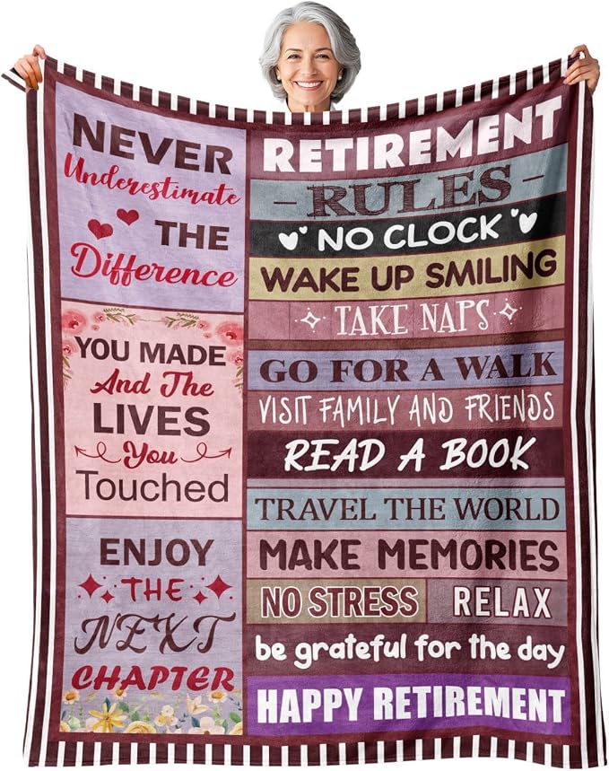 Retirement Gift for Woman or Men, Retirement Blanket for Women 60"X80" | Happy Retirement Party Decorations, Happy Retirement Gifts for Women Mom Teacher Nurse Coworker Retirees- Retirement Blanket