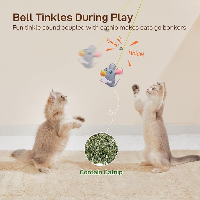 Potaroma Interactive Cat Feather Toys 5 Pcs, Cat Teaser Retractable Hanging Indoor Kitten Play Chase Exercise, Mental Physical Stimulation for All Breeds and Species (Pack of 2)