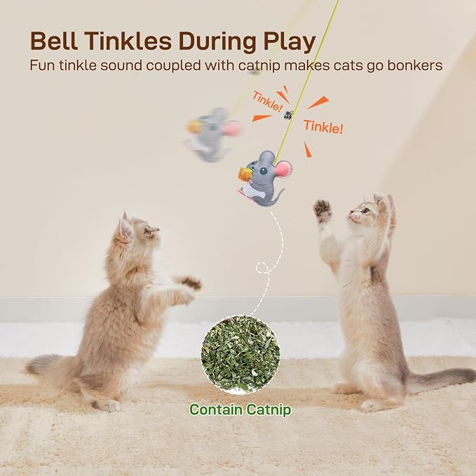 Potaroma Interactive Cat Feather Toys 5 Pcs, Cat Teaser Retractable Hanging Indoor Kitten Play Chase Exercise, Mental Physical Stimulation for All Breeds and Species | Retractable Hanging Cat Toys, Indoor Kitten Play Chase Exercise, Mental Physical Sti...