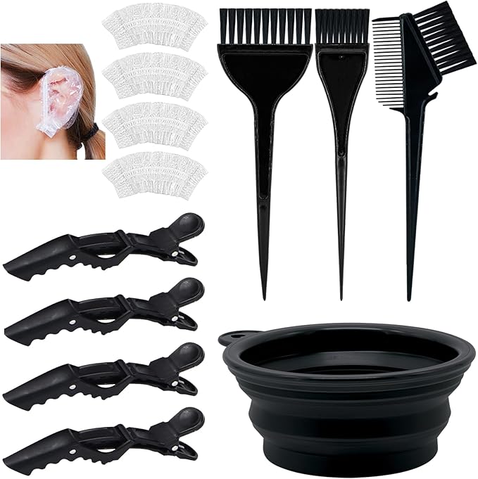 12 Pcs Hair Bleach Kit Professional Hair Coloring Products with Hair Dye Brush, Hair Color Bowl, Earmuffs, Hair Clips for Salon Hair Dye, Hair Color at Home, Hair Highlighting