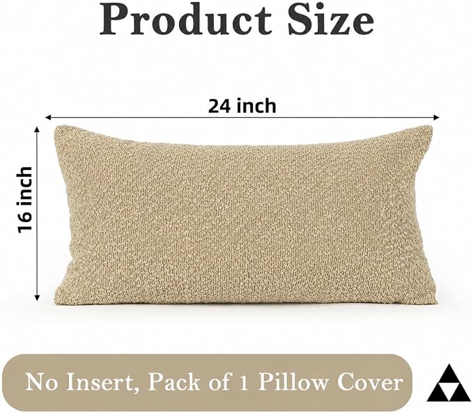 JoraLion 16x24 inch Boucle Lumbar Pillow Cover, Camel Woven Texture Neutral Long Pillow Cover Breathable Cushion Case for Couch Sofa Bed Living Room Home Decor (Cover Only)