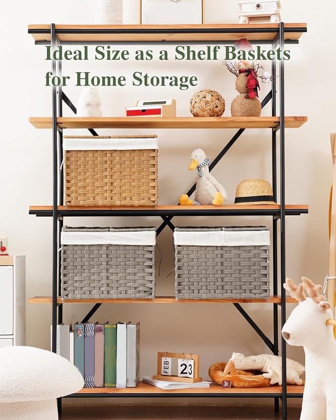 SETVSON Storage Basket with Lid, 9.2 Gal PE Rattan Trunk, Gray | Decorative PE Rattan Furniture Look for Bedroom, 2 Separate Lids, 2 Liners with Divider for Apparel & Essentials