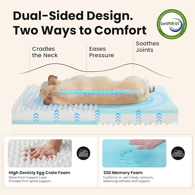 OhGeni Orthopedic Waterproof Medium Dog Bed, Memory Foam, 30 inch(Gray) | Machine-Washable Removable Cover in Easy-Clean Fabric, Reversible Memory Foam & Easy-Carry Handle, Suitable for Crate