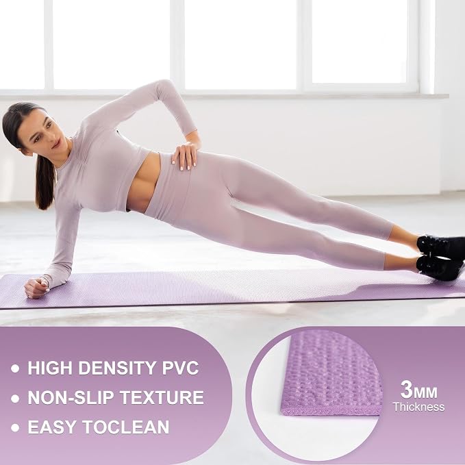 3 mm Thin Yoga Mats Bulk, Lightweight PVC Exercise Mats Non Slip Workout Fitness Pads for Yoga Pilates Stretching Classes Gym Home Studio, Easy to Clean
