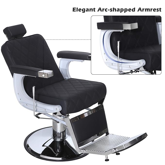 BarberPub Heavy Duty Metal Vintage Barber Chair All Purpose Hydraulic Recline Salon Beauty Spa Shampoo Equipment 3825 (Black with Black Stitches)