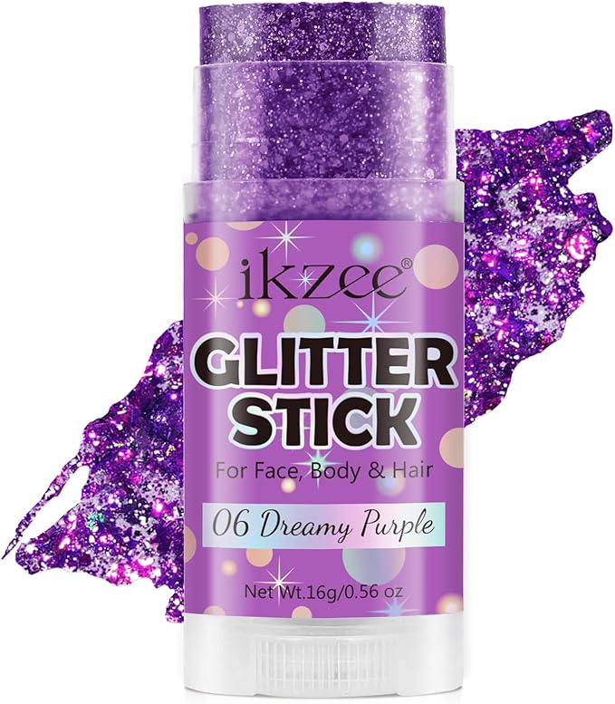 Body Glitter Stick, Purple Glitter Wax Stick for Hair and Face, Waterproof & Long-Lasting Sparkle Chunky Glitter Mermaid Rave Makeup for Singer Concert & Festival Rave Accessories